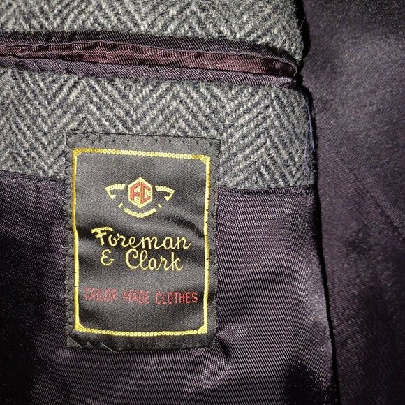 Wool VTG Foreman & Clark Men's Size L Herringbone Classic Tweed Retro Coat - Picture 7 of 10